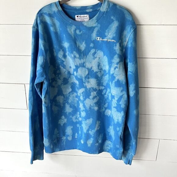 Champion Crewneck Blue Tie Dye Vintage Look Sweatshirt Men's Med Balboa Fall 21 - Picture 1 of 11